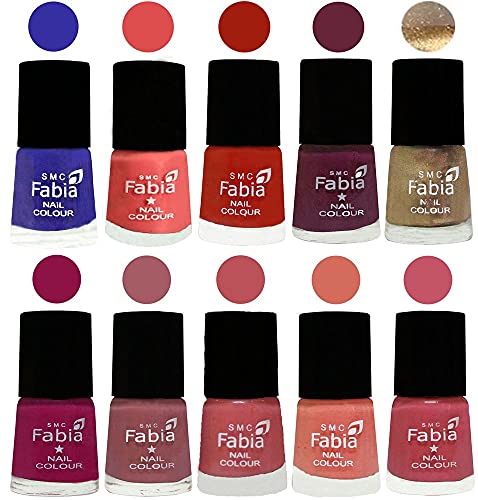 Image of SMC Fabia ALL IN ONE (PACK OF 10), Long Lasting Glossy Nail Polish, 6 ml Each, All Vibrant Colours,01788