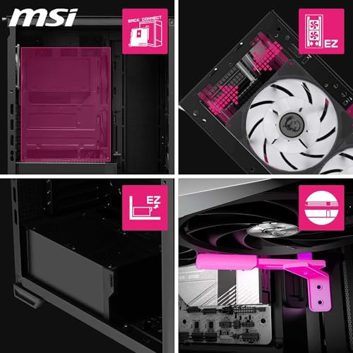 MSI MPG Velox 300R Airflow PZ Boîtier PC Gaming Moyen Tour, Ventilateur Double Couche 160 mm, fonctionnalités EZ-DIY, Compatible radiateurs de 360 mm et Cartes mères ATX à connecteurs arrière