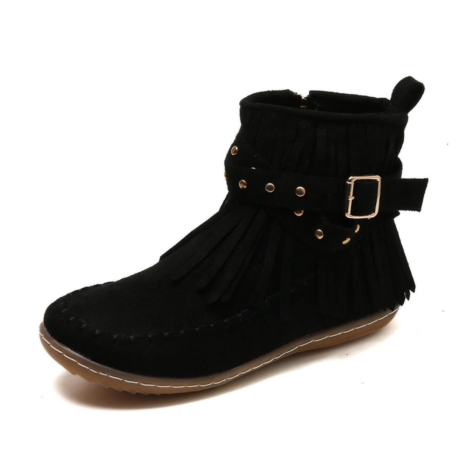 Women Classic Fringe Boots Retro Low Heel Fashion Casual Studded Buckle Winter Mid Calf Boots Suede Tassel Cowboys