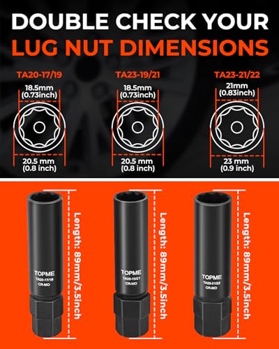 Image of 10 Spline Lug Nut Socket, Compatible with Bimecc 10 Spline Lug key, for Removing 10 Point Lug Nut Key For Truck Large SUV with 13 /16 and 7 /8 Hex Drive, CR-MO (3 Piece Set)