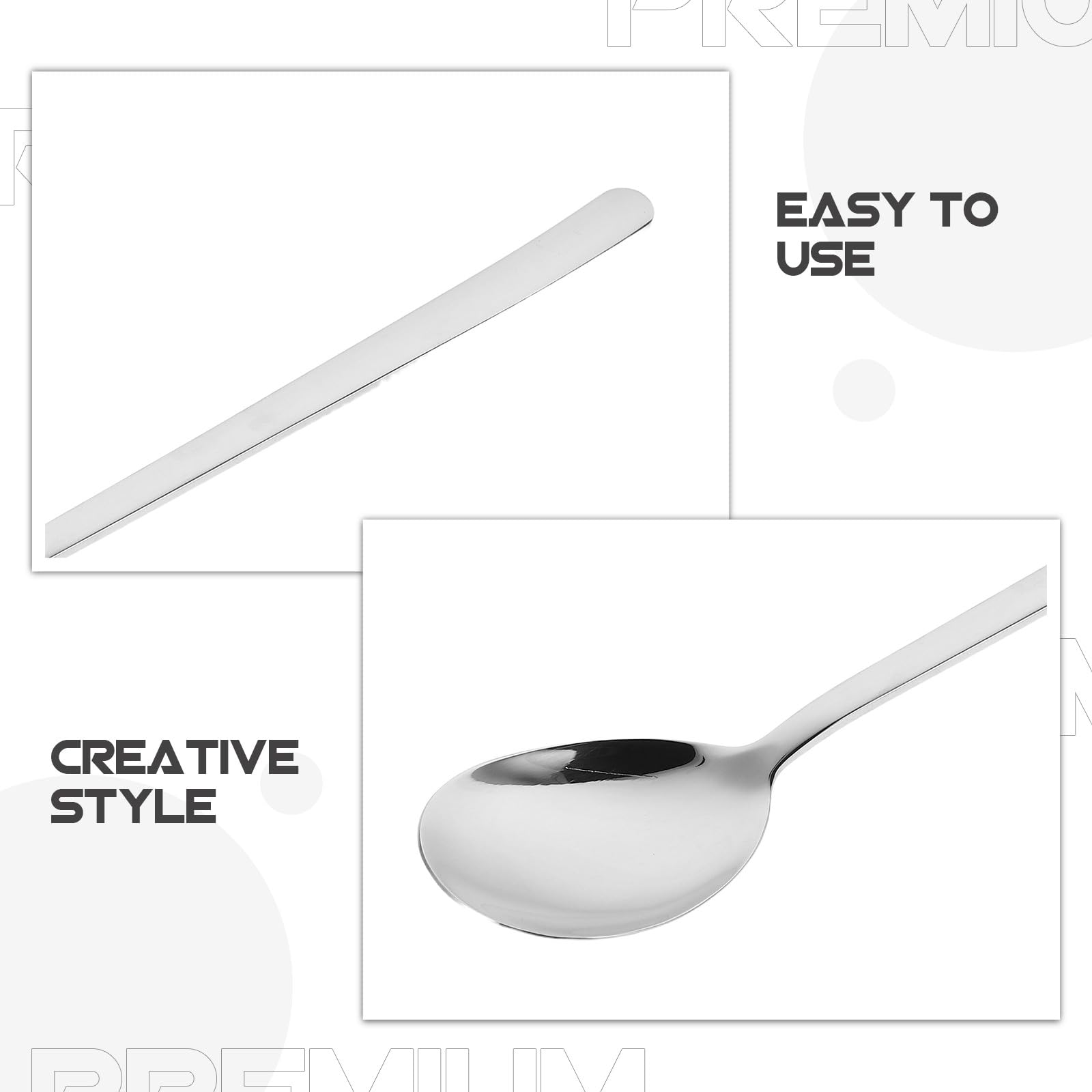 Cucchiaio da Dessert lungo Acciaio Inox 10 Pezzi Argento | Manico, Superficie Facile da Pulire e Resistente alla Ruggine, per Servire Torta e Frutta