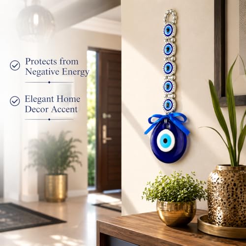 Image of BLUE BEADS Turkish Feng Shui Vastu Blue Glass Evil Eye Hanging /Door Hanging Nazar Batu for Protection and Good Luck - Perfect for Gifting Home or Office (Trending EE)