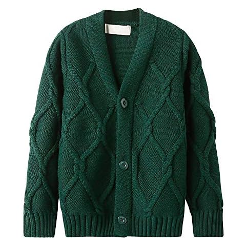 Phorecys Boy's Knitted V-Neck Button Up Cotton Cardigan Sweater Green Tag 140-8-9Y Cover