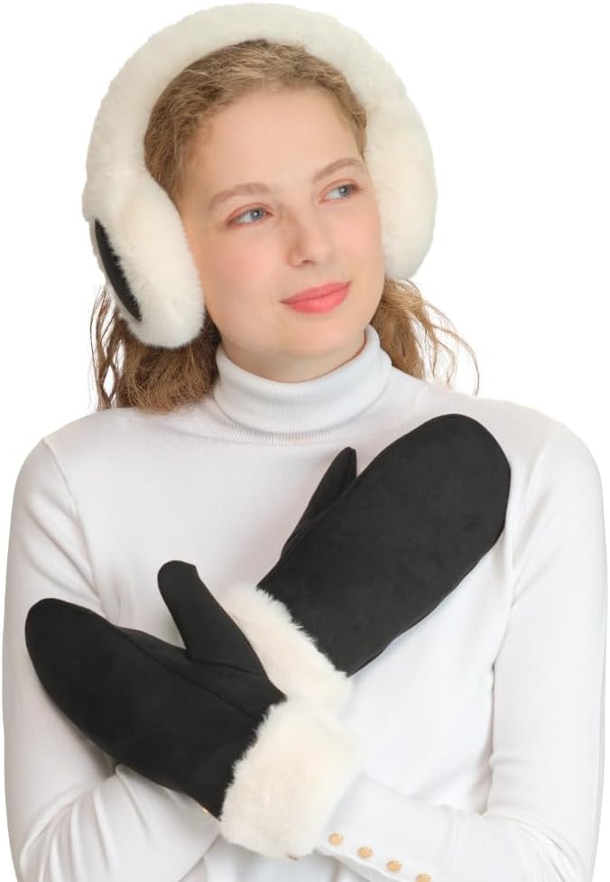 C.C Suede Mitten With Faux Fur Cuff For Women