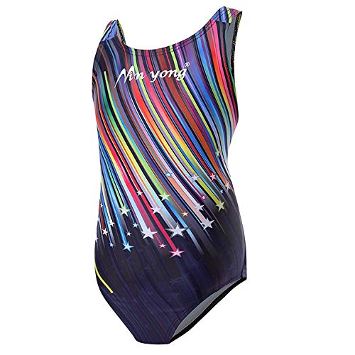 HYSENM Fille Maillot de Bain 1 Pièce Compétition Hydrodynamisme Ultra Élastique Résistance Dos en O pour Enfants, Pluie Étoiles S (100-110cm) Cover