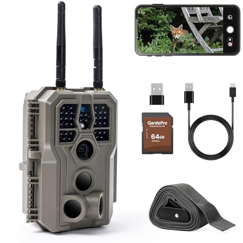 GardePro E8 2.0 Wildkamera Dual Antenne WLAN mit 64GB SD Karte, 64MP H.264 4K Video, 30m Infrarot...
