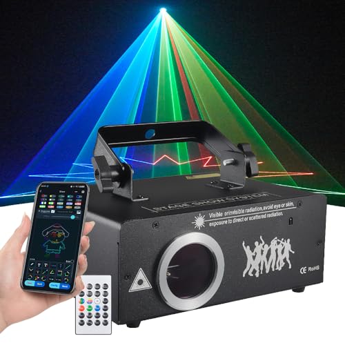 DJ Laser Light with App Control, 3D Animation Laser Projector for Party, Support Custom Drawing, Text Playback, Personalized Program, DMX Music Sound & Remote Laser Machine for Stage, Disco, Club, Bar