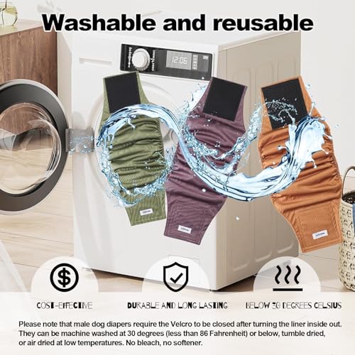 Waschbare Hundediaper für m. Hunde (3er Pack, Größe S). Premium, stark saugfähige Bauchbinden – geeignet für Inkontinenz, aufgeregtes Harnen & Training.