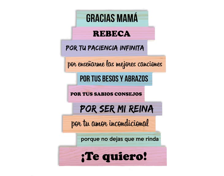Made in Gift Cartel de Madera Grande "Gracias Mamá" Personalizado con Nombres y Textos o Frases sobre Impresión a Color como Regalo Original para Madres