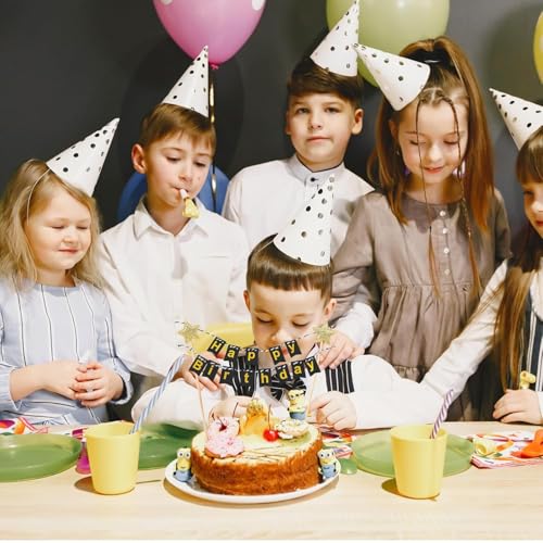 Image of Happy Birthday Cake Topper Birthday Decorations Items Black with Golden Alphabet Cardstock Banner With Ribbon For Kids(Pack of 1, Black)