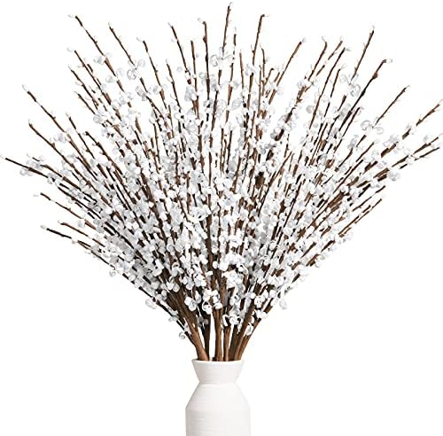 Houele - Long Stem Artificial Flowers for Tall Vase, Fake Branches, Pussy Willow Branches Faux Jasmine Flowers Home Vase Fillers for Home Hotel Office Bedroom DIY Decor (10 Pcs White)