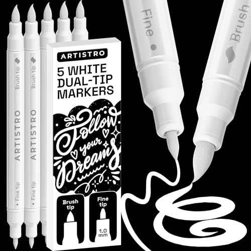 ARTISTRO 5 White Acrylic Paint Markers - Paint Pens for Drawing - For Fabric, Rock, Glass, Wood, Molds - Arts & Crafts Gift for Adults, Teens, Kids, Classroom Must Haves & School Supplies