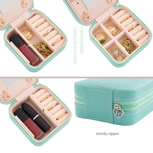 Image of KElofoN Travel jewelry case Travel jewelry box Travel Jewelry Organizer Small Jewelry Organizer Box Gift for Girls Women with Mirror(Blue)