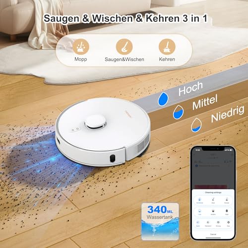 AIRROBO Saugroboter mit Wischfunktion, 3.5L Staubsauger Roboter mit Absaugstation, 180Min Laufzeit, LiDAR Navigation, Starker Saugkraft, Automatischer Entleerung, App-Steuerung – Bild 4