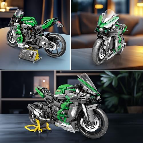 Image of Reobrix Motorcycle Building Set for Adults, 1:5 Scale Technical Motorbike Model Kit with Display Stand, 2088 PCS Large Bike Building Blocks for Home Office Decor, Gift for Motorcycle Fans 14+