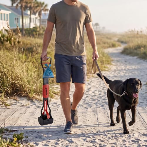 Image of ZOMISIA 32 inch Pooper Scooper with Waste Bags - Poop Scooper for Large Dogs with Long Handle High Strength Material and Durable Spring for Yard, 30 Count Poop Bags