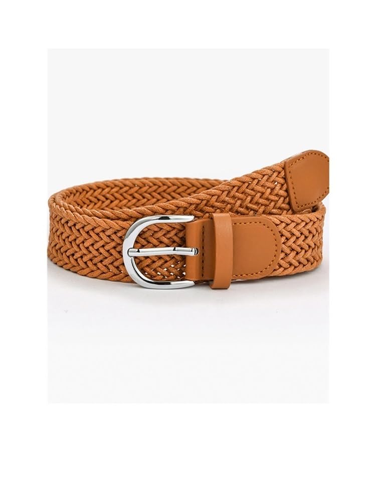 Cinturón ancho de punto trenzado para mujer, cinturón de vestir con hebilla de metal plateado, cinturón casual para mujer