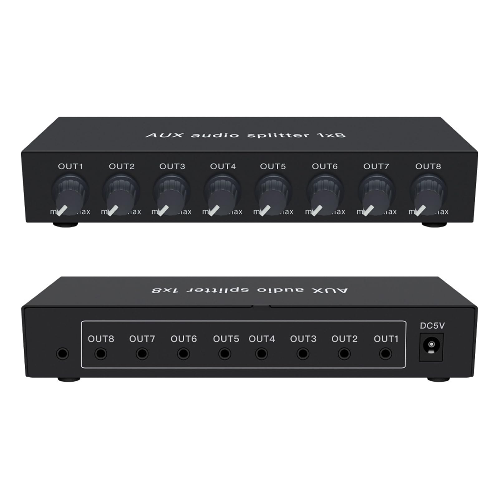 Kompakter Sound Splitter aus Kunststoff mit 3, 5-mm Anschluss und DC5V Stromversorgung für Heimkino Konnektivität mit Mehreren Geräten Hochtreuer Sound Verteiler