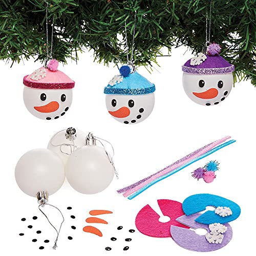 Baker Ross FX290 Schneemann Weihnachtsbaumkugel Dekoration Bastelset - Packung mit 6, Bastelt Eure Eigenen Weihnachtsdekorationen, Kugel Dekorationen für Kinder zum Basteln und Aufhängen