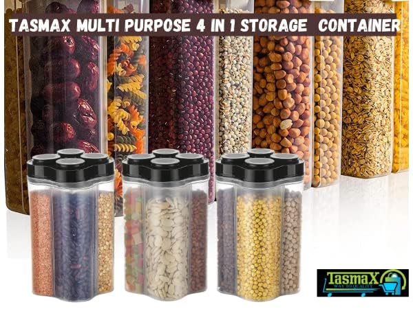 Image of TASMAX 4-in-1 Kitchen Storage Box Set - Plastic Containers for Kitchen Storage | Multipurpose Jars & Boxes for Spices, Grains & Snacks | Durable & Space-Saving Design (4 in 1 pack2)
