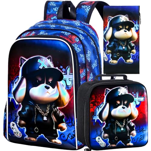 Image of 3PCS Dinosaur Backpack for Boys, 16 Inch Kids Water Resistant Preschool Elementary Kindergarten Bookbags and Lunch Box | Kids