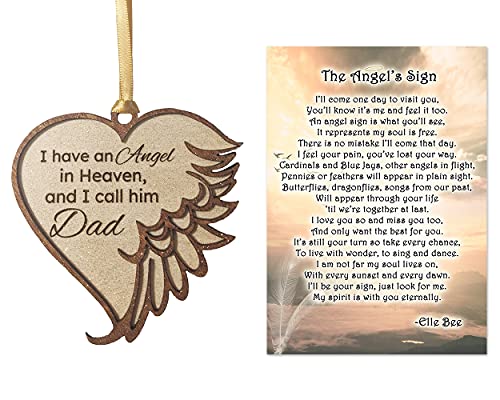 Lola Bella Gifts Angel Wing Wooden Memorial Handmade Ornament for Loss of Dad and Angel s Sign Poem Card with Box Grief Sympathy Gift (Brown)