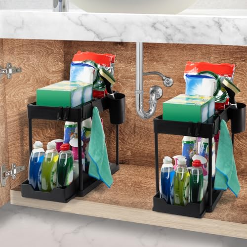 Coselena 2-Tier Under Sink Storage Organiser, Durable Slide-Out Cupboard Organiser with Easy-Access Drawers - Image 3