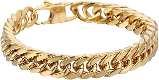 Hermah Heavy Mens Bracelet Chain 316L Stainless Steel Silver Gold Black Color Punk Double Curb Cuban Rombo Link 10/15mm 7-11inch - coolthings.us