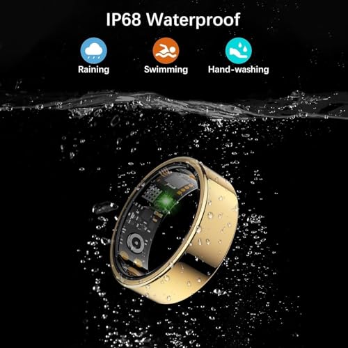 Image of Smart Ring for Women Men, Fitness Ring with Heart Rate, Blood Oxygen,Stress, Sleep Tracker, Step Tracker, Fit Ring No Subscription Fee, IP68 Waterproof Smart Ring for iPhone & Android (Gold, 9#)