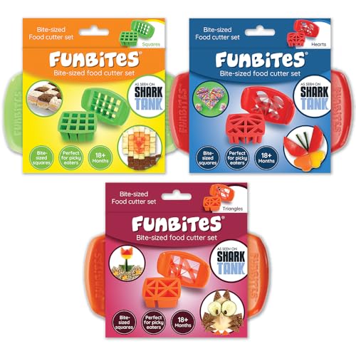 Image of Food Cutter, Sandwich Cutter for Kids, Bento Box Accessories, Mini Cookie Cutters, Cuts Food into Bite-Size Shapes for Toddler Lunch, Great for picky eaters – Green Squares/Red Hearts/Orange Triangles