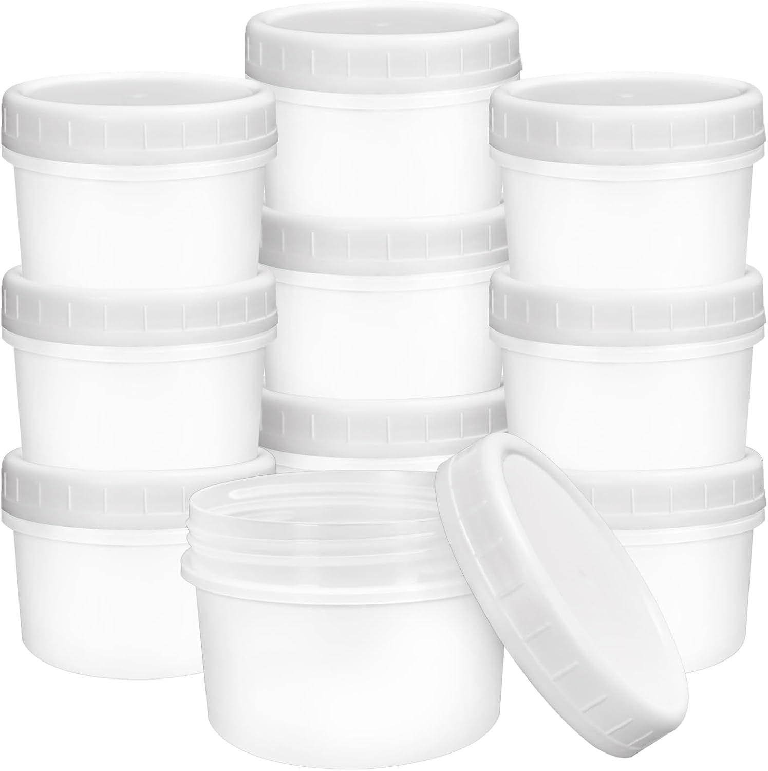 LATERN 20Pcs Small Food Containers, 4oz /120ml Reusable Plastic Deli Bowls Stackable Food Storage Jars with Leakproof Lids, Dishwasher & Microwave & Freezer Safe (White)