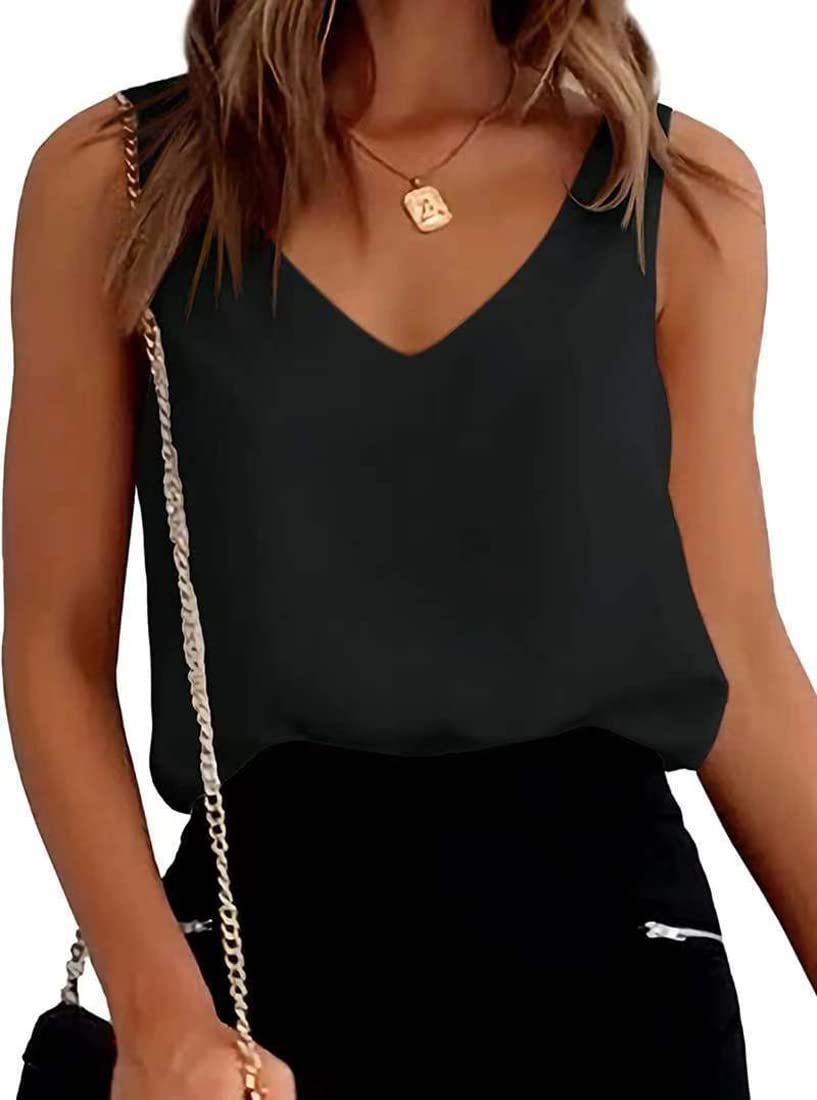 ZIOOER Mujer Camisa sin Mangas Verano Satén Camisetas con Cuello en V Informal Camisa Blusa Shirt Tank Top S-XXL