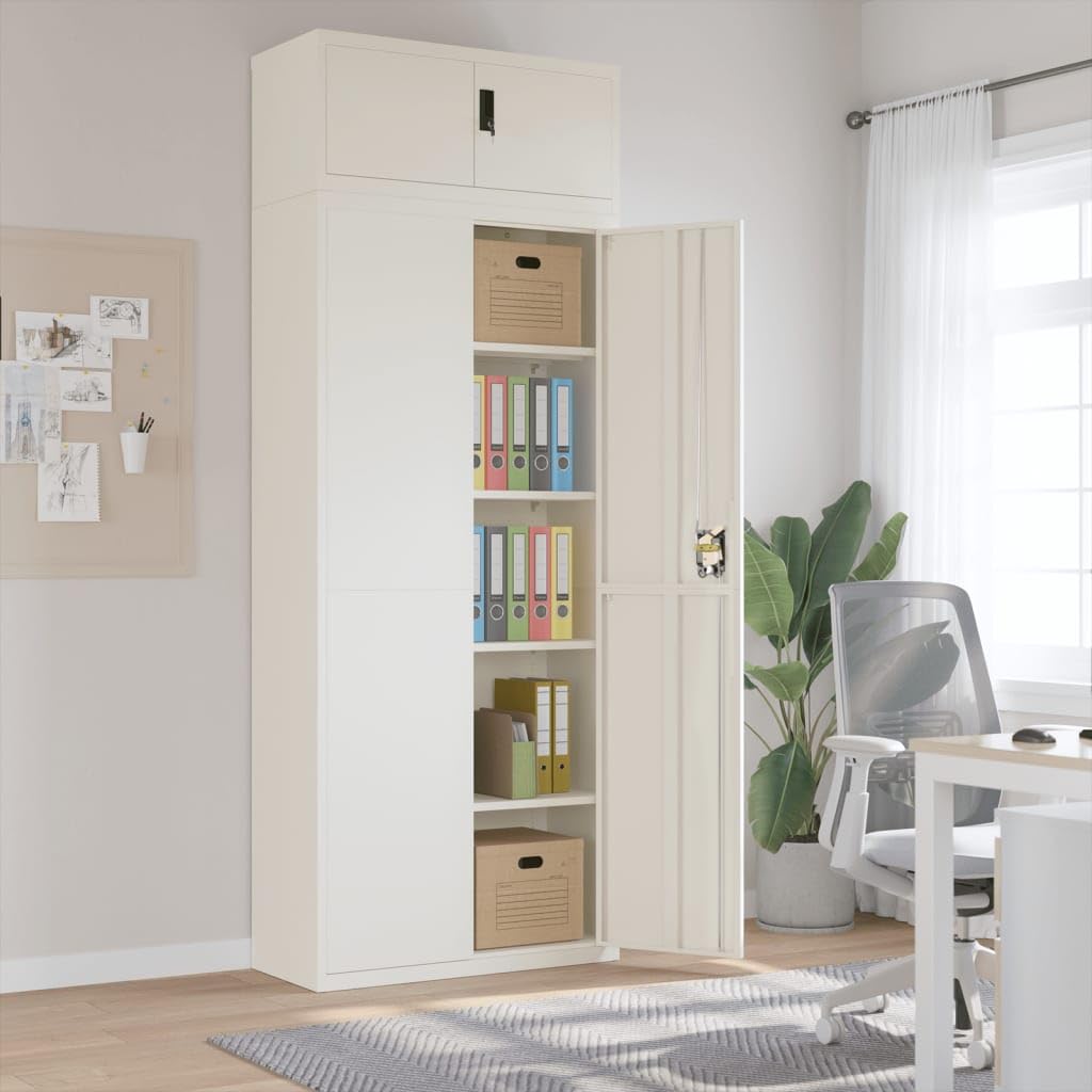 Armadio portadocumenti bianco, 90 x 40 x 240 cm, in acciaio verniciato a polvere, con 4 ripiani, porta richiudibile, design robusto, molto spazio, adatto per ufficio, cantina, garage, camera