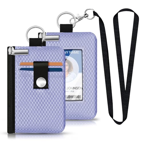 Image of Minimalist RFID Blocking Small Wallet with ID Window,WaterResistant Zip Id Case Wallet with Lanyard Keychain for Cards,Cash,Travel,Women,Men (Lavender Purple)