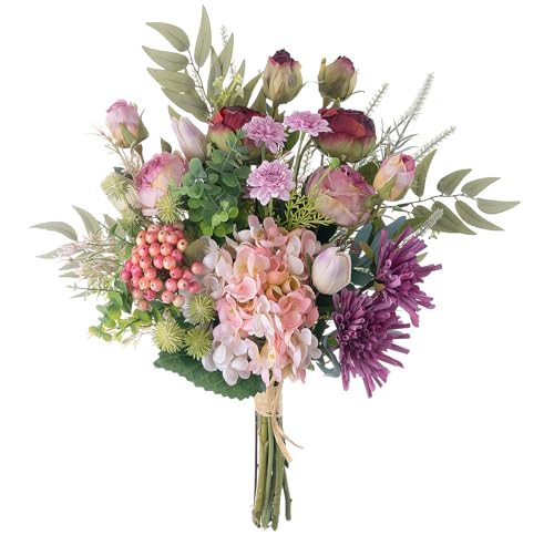 WillingYou ウェディングブ一ケ 花嫁プーケ 造花 インテリア 観葉植物 造花ブ一ケ 春 夏 秋 冬 ホーム ホテル オフェス 店舗 デコレーション 母の日 敬老の日 バレンタインデー ブライダルシャワー 開店祝い 新築祝い 結婚祝い お見舞い 転居 昇進 ギフト プレゼント バラ 紫陽花 きく チューリップ フルーツ フェイクグリーン 葉 1束入 くすりパープル ピンク 緑