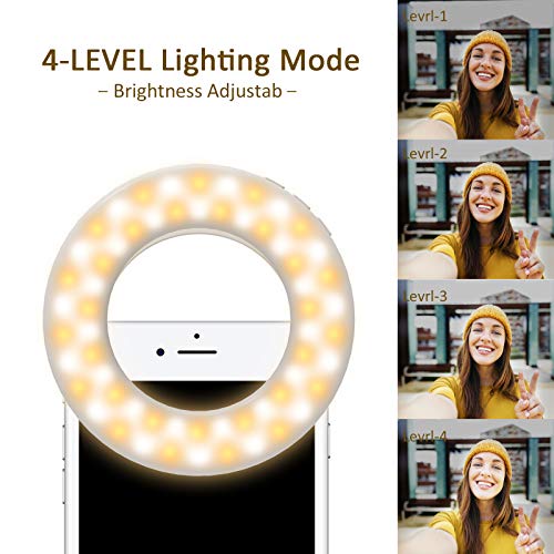 Selfie Ring Licht,etasche Ringlicht Clip on LED Kamera Licht mit 60 LEDs Licht 4 Helligkeitsstufen USB Wiederaufladbar… – Bild 5