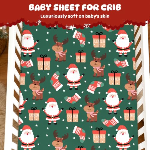 Image of Cloele Reindeer Christmas Fitted Crib Sheet for Boys Girls,Green,52x28in