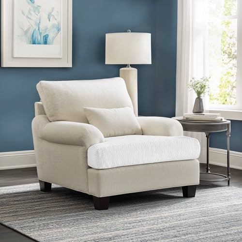 Image of CHUN YI Stretch Couch Cushion Cover Replacement, Fitted Loveseat Sofa Chair Seat Slipcover Furniture Protector, Checks Spandex Jacquard Fabric(Small,White)