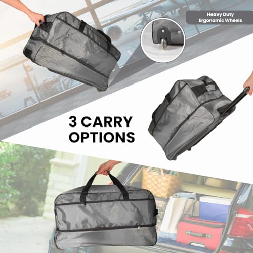 Foldable Duffle Bag with Wheels, Expandable Large Capacity, Overnighter Weekender Travel Suitcase Luggage Men Women Unisex (Gray)4