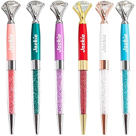 KEAECIZ Custom 6 Pack Ballpoint Pen,Personalized Diamond Head Crystal Pens Free Engraving Text,for Note, Tab, Office Student Stationery Supplies for Girls Cover