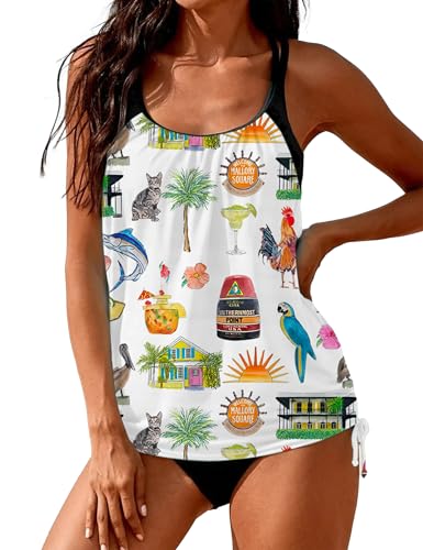 Image of SHESHOW Cowgirl Style Tankini Swimsuits for Women Scoop Neck Ruched Blouson and Bottom 2 Piece Bathing Suits S-XXL