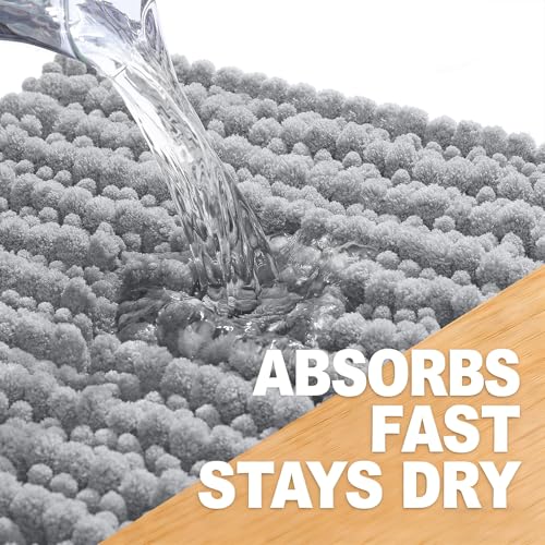 Image of OLANLY Bathroom Rug Mat 44x24, Thick Soft and Absorbent Chenille Bath Mat, Non-Slip Rubber Backing, Machine Washable Quick Dry Bath Rugs for Tub Shower Floor, Home Decor Accessories, Light Grey
