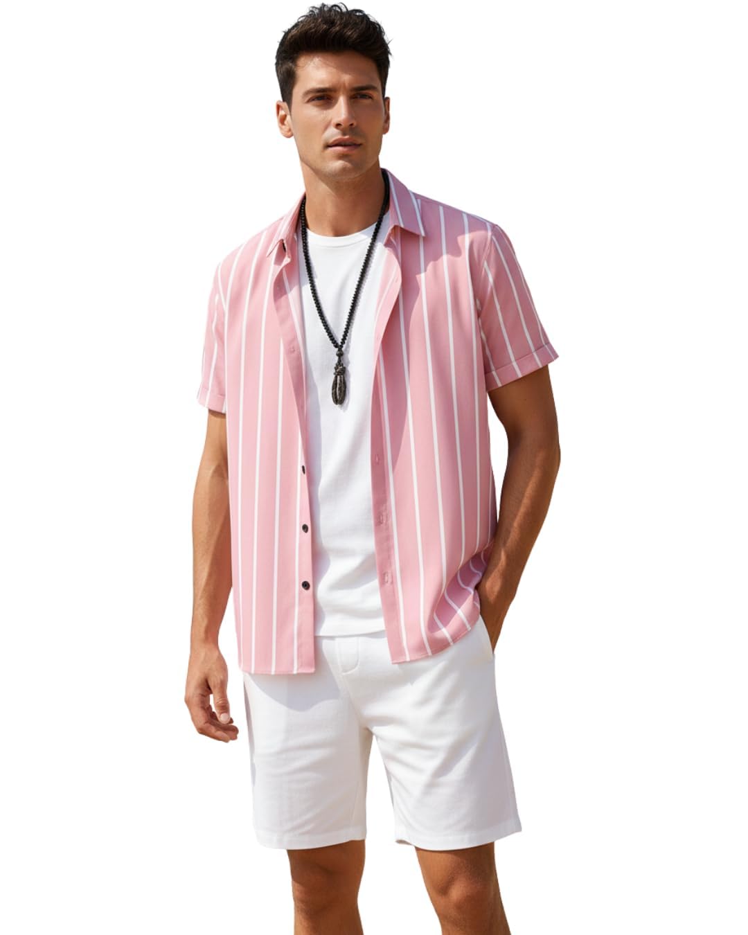 coollinen Men’s Polyester Fabric Lining Night Co-Ord Set Solid Short Sleeve Button Down Shirt Drawstring Shorts Combo Casual Summer Wear, Lounge & Travel Outfit for Men-picture-10