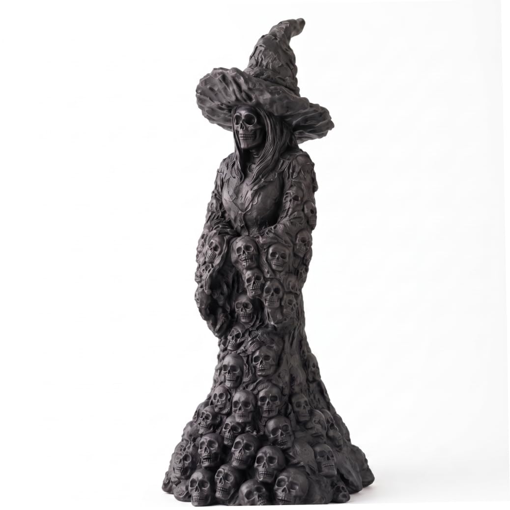 Sjfbebsy Halloween Lamp, Gothic Halloween Witch Decor Skeleton Eco-friendly Resin Witch Statue With Built-in Button Lights For Party & Yard Black