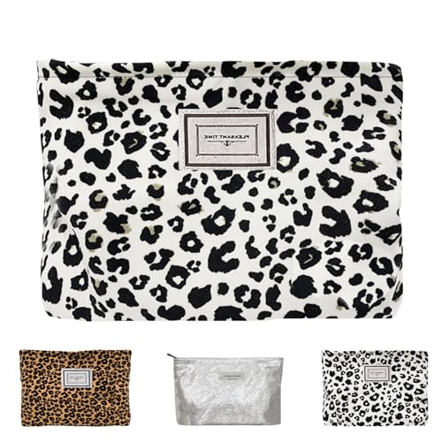 AUNGCSHE Kosmetiktasche Damen, Kulturbeutel Damen, Schminktasche, Make up Tasche Gesteppte mit Reißverschluss Handtaschen Leopard-Schönheitstasche(Weißer Leopardenmuster)