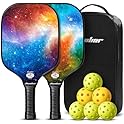 2-Pack Hicober Pickleball Paddles with 6 Balls & Bag