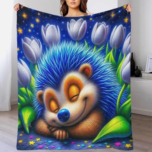 Couverture hérisson 3D 200x230cm en microfibre moelleuse pour grand lit