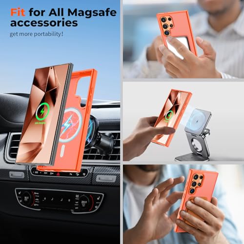Image of SUPFINE Magnetic for Samsung Galaxy S24 Ultra Case with Screen Protector, (Built-in Magnets) (Military Grade Drop Protection) Slim Translucent Shockproof Phone Case,Orange