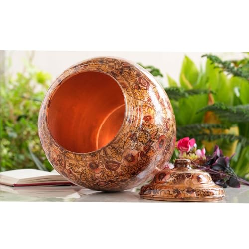 Image of Indian Art Villa Printed Flower Design Copper Water Dispenser Pot Matka, Storage, Home Kitchen Garden, 13 LTR