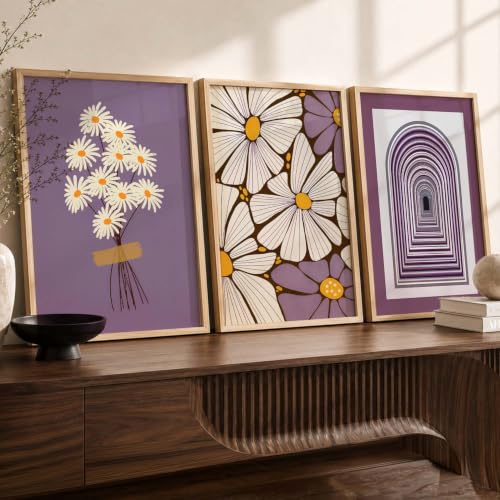 Image of kotart Boho Floral Art Home Decoration Painting | Floral Aesthetic Paintings With Frame For Living Room Bed Room Hotel Wall Decor Digital Reprint Set of 3 (19X25 inch)